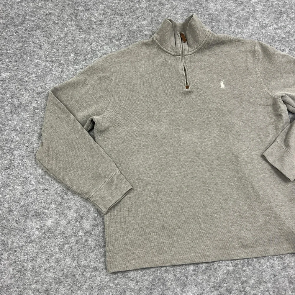 Polo Ralph Lauren Sweater Mens L Gray Mock Neck 1/4 Zip Pullover Preppy Casual
